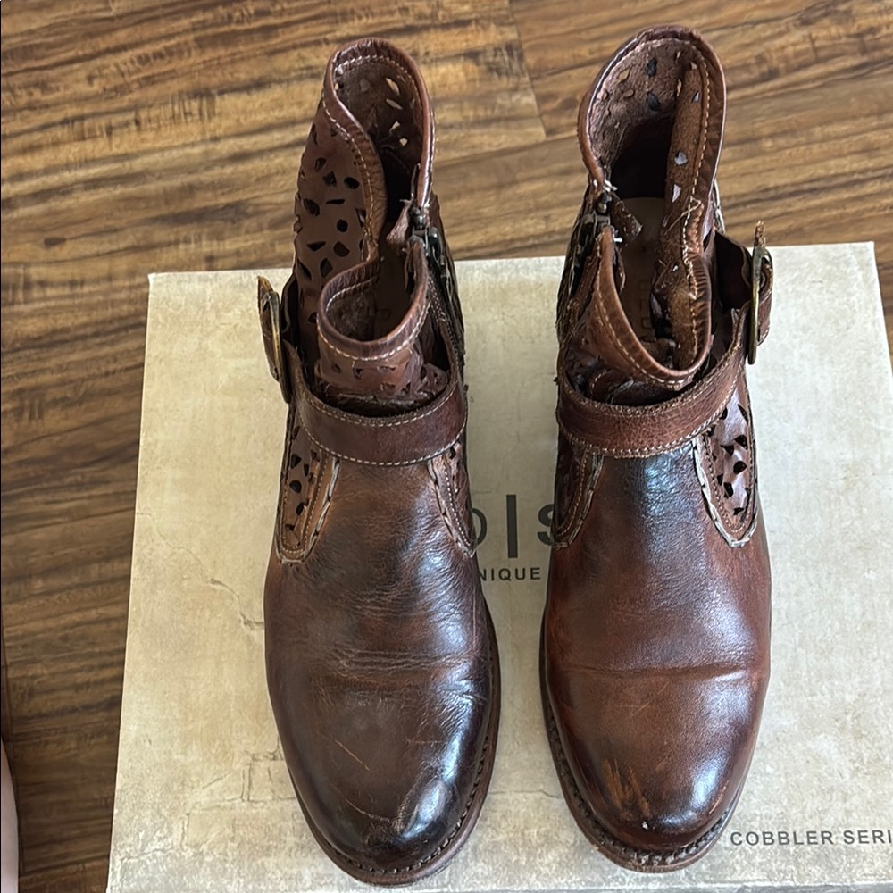 Bed Stu Distressed Brown Leather Ankle Booties